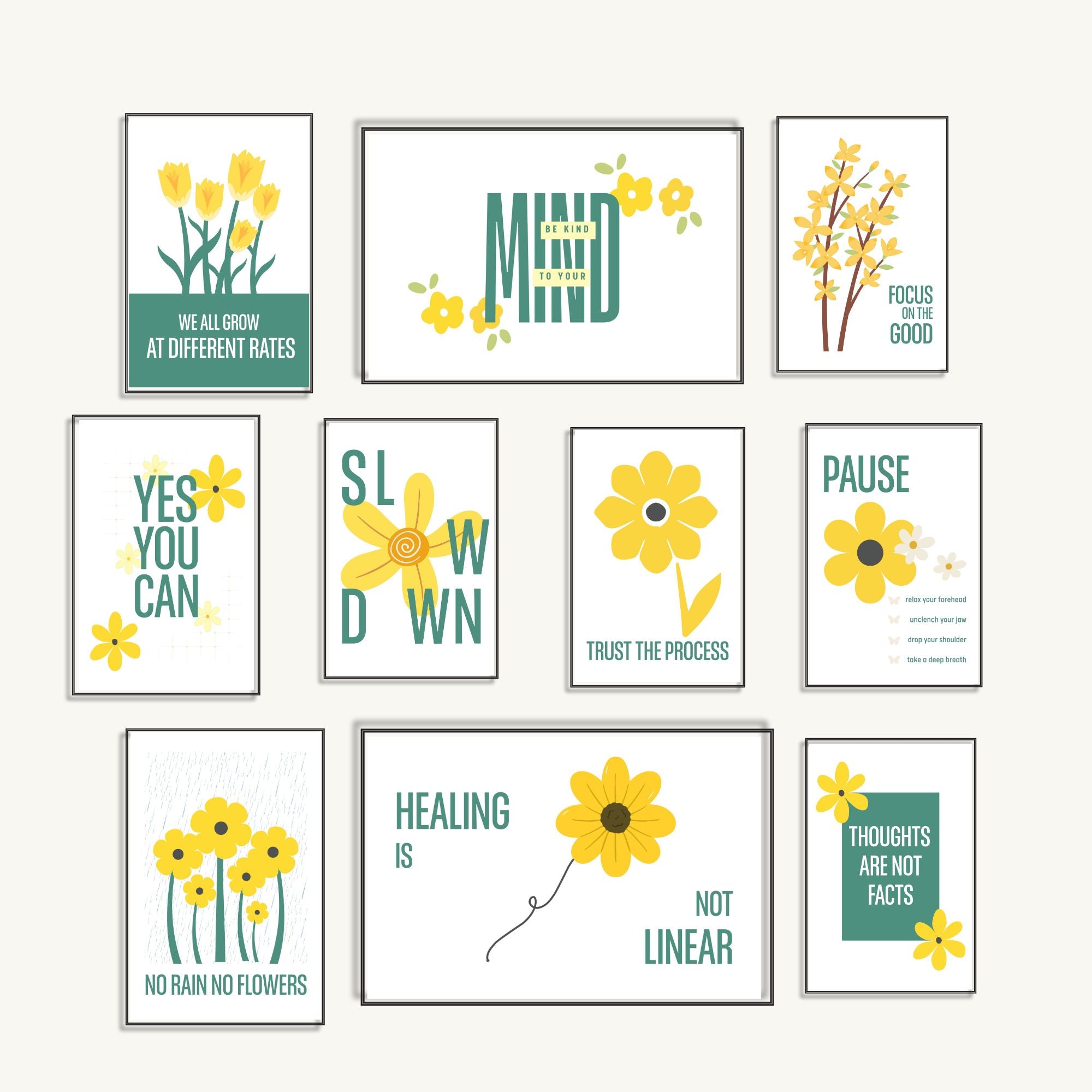 10 Mindfulness & Positive Thinking Posters, Wall Art, Calm Corners Deco, Mental Health Posters